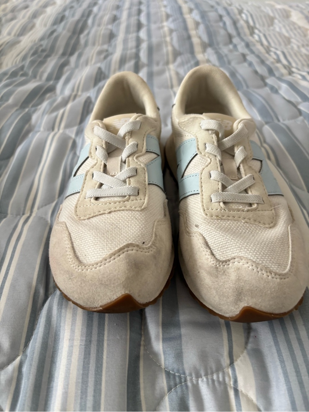 New Balance Off-White Sneakers with Pale Blue Accents
